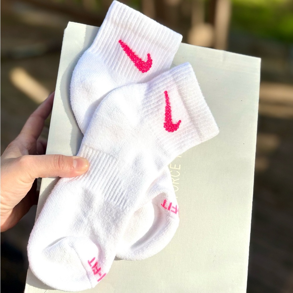 Neon pink rhinestone Nike socks